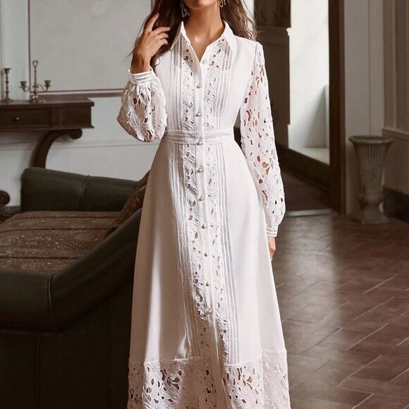 Dresses & Skirts - White Elegant Women's Lace Dress